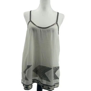 Sequin Sheer Top Women’s Large White Babydoll Western Boho Artsy Party Event - Picture 1 of 8