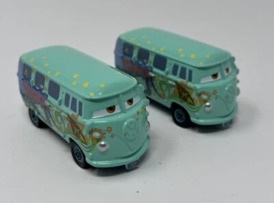 2x VW Bus Disney Pixar | Cars Movie | Peace Bus | Love Bus | Fillmore | VW Toy - Image 1 of 4