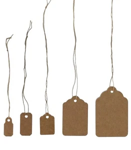 100 pcs Kraft Jewelry Paper Price Tags, Khaki Tags With Strings Many Size - Picture 1 of 2