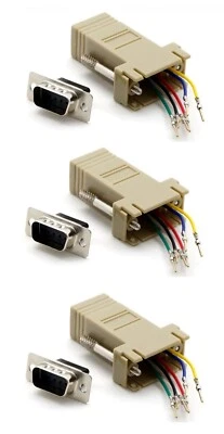 3 PCS DB9 Male to RJ12/RJ11 Female Modular 6P6C 6 Wire Adapter Phone Telephone - Image 1 of 3