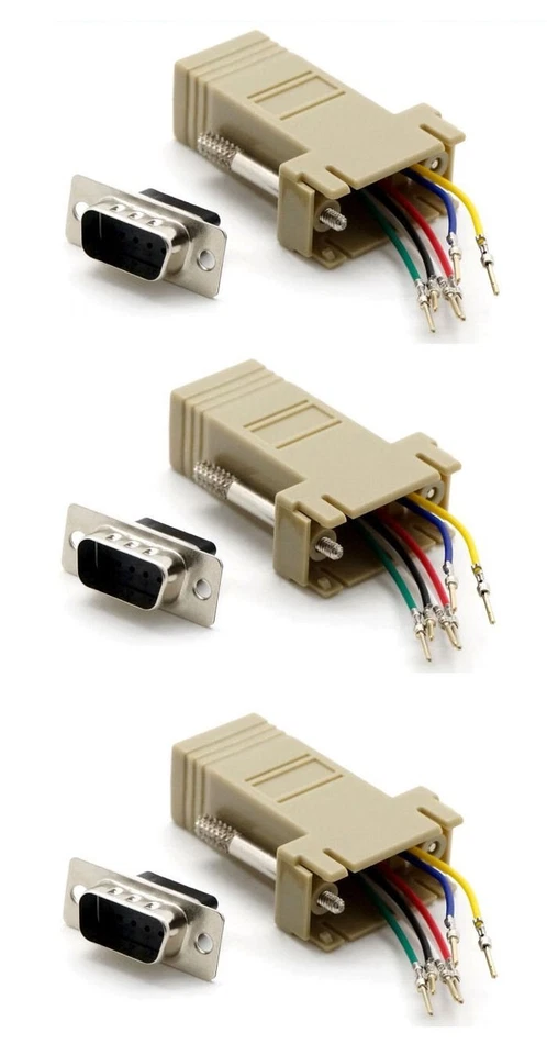 3 PCS DB9 Male to RJ12/RJ11 Female Modular 6P6C 6 Wire Adapter Phone Telephone - Image 1 of 3