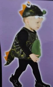 Boys Dragon Halloween Costume Green Puffer Vest & Hat 2 Pc Toddler -sz 1/2 yrs - Picture 1 of 3