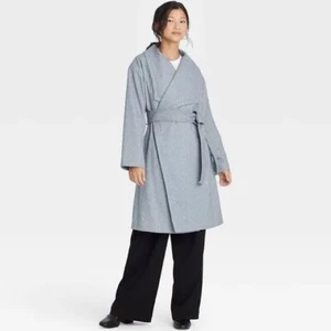 A New Day Women's Fashionable Knee-Length Knit Belted Wrap Coat Blue Sz M NWT - Picture 1 of 11