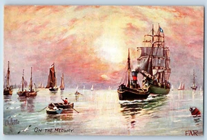 England Postcard On The Medway Sunset Ship c1910 Unposted Oilette Tuck Art - Picture 1 of 2