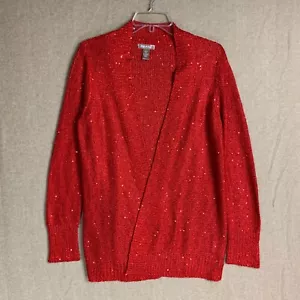 White Stag Womens Sweater S (4-6) Red Cardigan Open Front Knit Sequin Metallic - Picture 1 of 10