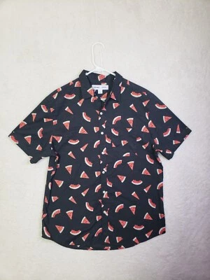 Camisa Old Navy Hombre Grande Roja Negra Estampado Fruta Algodón B Manga Corta Abotonada Foto 1 de 4