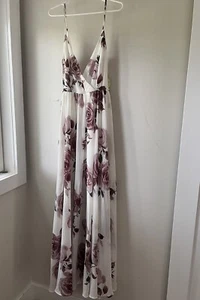 NWT Windsor Chiffon Floral Maxi Bridesmaid Prom Dress Pink/ Ivory Size L Large - Picture 1 of 8