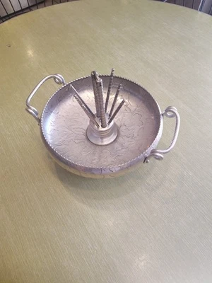 Vintage MCM Aluminum Nut Bowl With Cracker - Image 1 of 4