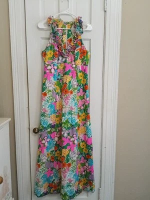 Maxi Vestido De Colección Shifts Internationale Miami Años 70 Pastel Tropical Floral Mod 14 A1 Foto 1 de 4