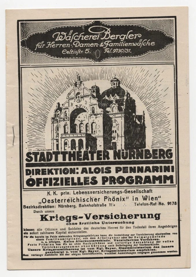 Stadttheater Nürnberg Offizielles Programm 1917 - Bild 1 von 1