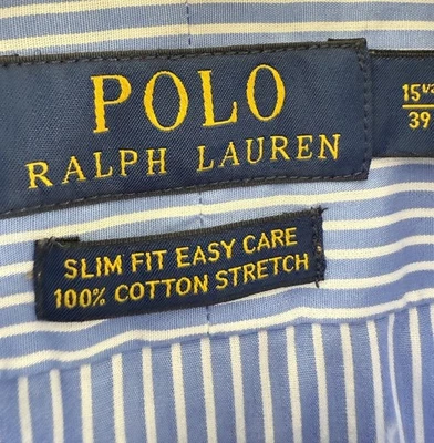 Polo Ralph Lauren Calce Ajustado Fácil Cuidado Camisa Abotonada 15.5 39 Para Hombre’s Rayas Azules Foto 1 de 4