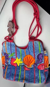 Borsa a tracolla SALLY HUSS grande spiaggia tela blu doppio manico NUOVA SENZA ETICHETTE - Foto 1 di 19
