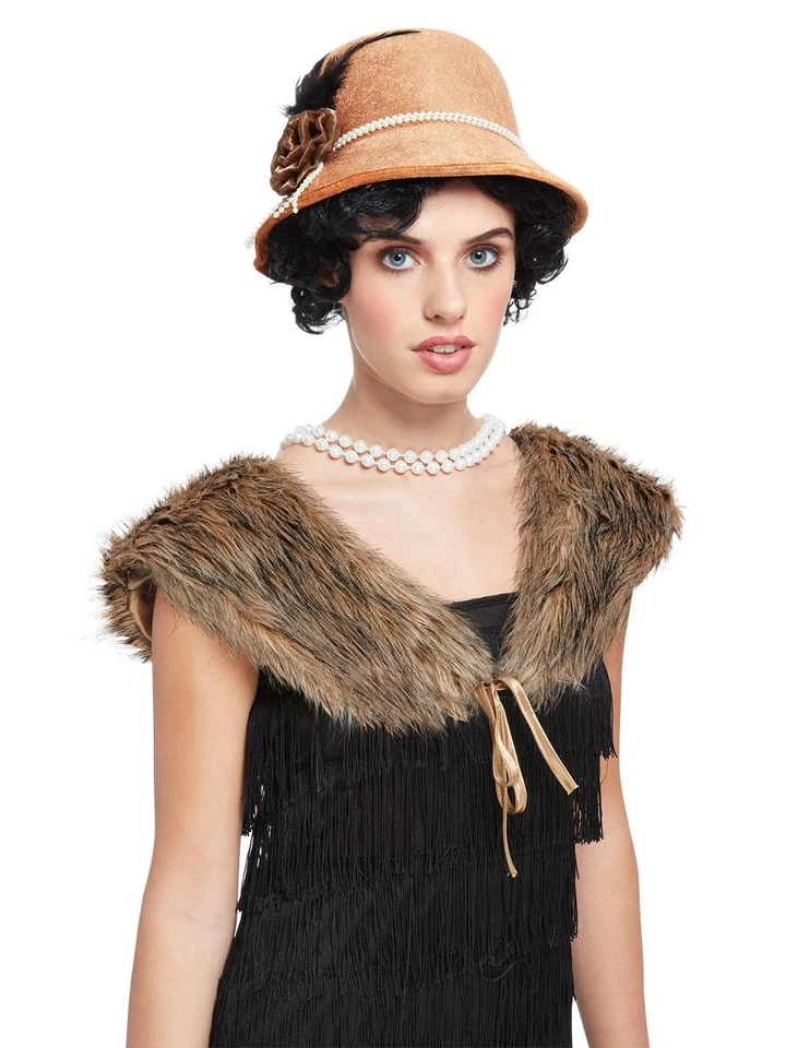 20s Deluxe Instant Kit, Brown, with Hat and Faux Fur Stole Costume Accessory - Imagem 1 de 2