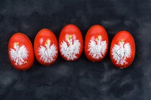 VINTAGE KONVOLUT 5 POLNISCHE ADLER HOLZEIER - POLISH ART CENTER ORAMENTE - Bild 1 von 6