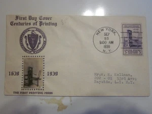 US COVER 1939 1ST PRINTING PRESS FDC SCOTT 857 CROSBY PURPLE LETTERING CACHET - Picture 1 of 4