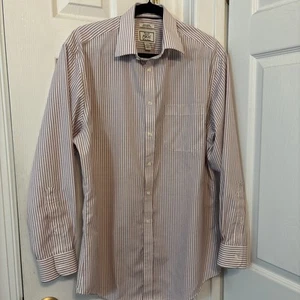 Jos A Bank 1905 Men’s Shirt White Maroon Non-Iron Tailored Fit Button Up 16x33 - Picture 1 of 6