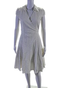 Karen Kane Womens Cotton Short Sleeve V Neck Eyelet Lace Wrap Dress White Size 4 - Picture 1 of 6