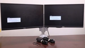 Dual P2217H Dell 22" Monitors w/desk-mount stand - HDMI DisplayPort VGA USB 3.0 - Picture 1 of 12