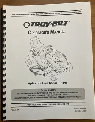 Manual del propietario Troy-Bilt hidrostático jardín tractor/cortadora de césped - modelo caballo Foto 1 de 3