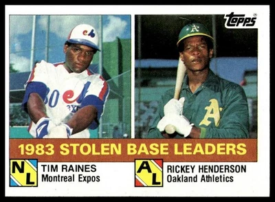 1984 Topps #134 1983 SB Leaders (Tim Raines / Rickey Henderson) [GOATCARDS] - Image 1 of 2