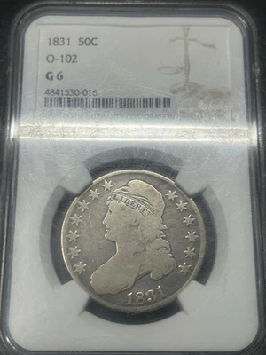 Medio dólar busto tapado 1831 NGC G6 O-102 Overton 102 buena moneda tipo original Foto 1 de 4