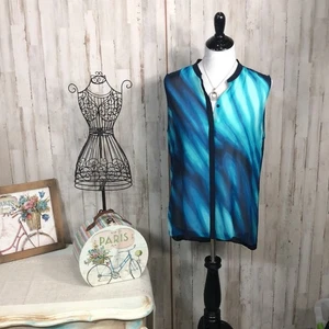 NUEVO CON ETIQUETAS Tahari Arianna Sheer Ocean Breeze Vestido Blusa sin mangas - Imagen 1 de 9