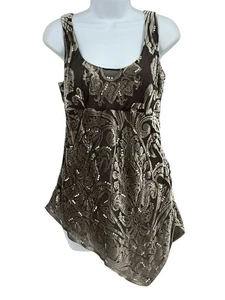 Silber Seide Ausbrenner Samt Pailletten Asymmetrisch Ärmellos Tank Fee Glam Top 6 - Bild 1 von 12