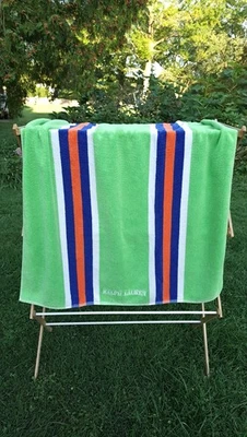 Toalha de banho Ralph Lauren Home praia piscina tamanho grande pano terry verde listras azuis - Imagem 1 de 4