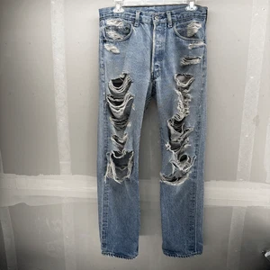 Levis 501 Vintage 80s USA Straight Leg Jeans Blue Thrashed Act 30x29 - Picture 1 of 13