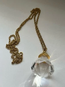 Vintage Gold Tone Clear Lucite Plastic Faux Diamond Crystal Bling Necklace 28" - Picture 1 of 7