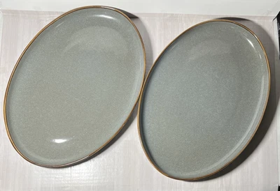 2 Members Mark mossy Green Oval Dinner Plates Chop Platters  12 7/8” - Image 1 of 4