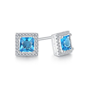 Blue Topaz with White Sapphire Earrings Rhodium Plated Brass