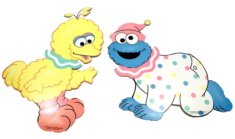 Colgantes de pared vintage de madera para bebé de Plaza Sésamo Big Bird y monstruo de galletas Foto 1 de 4