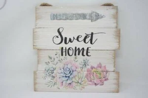 Letrero de madera Shabby Cottage Chic dulce hogar granja flores pintadas - Imagen 1 de 1