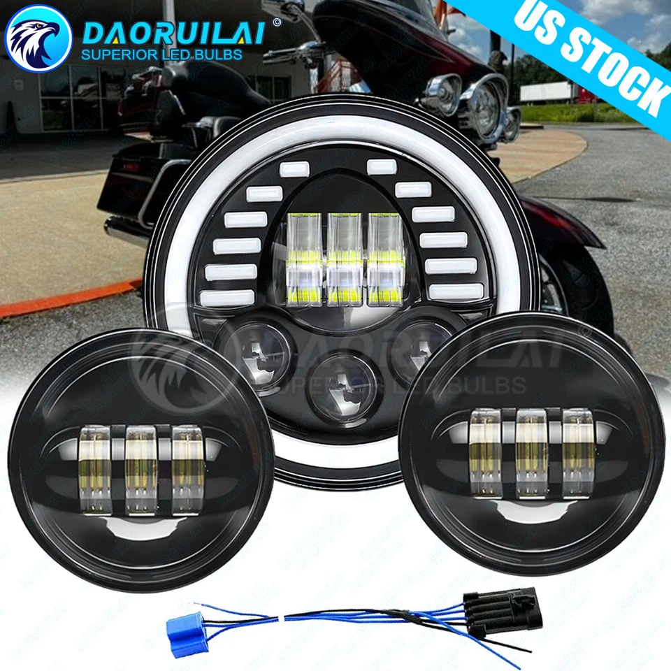 Faro LED de 7 pulgadas + luces de paso de 4,5" para Harley Davidson Touring Road King Foto 1 de 4