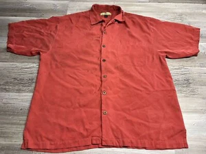 Tommy Bahama Men’s L Red 100% Silk Short Sleeve Button Up Shirt Embroidered - Picture 1 of 8
