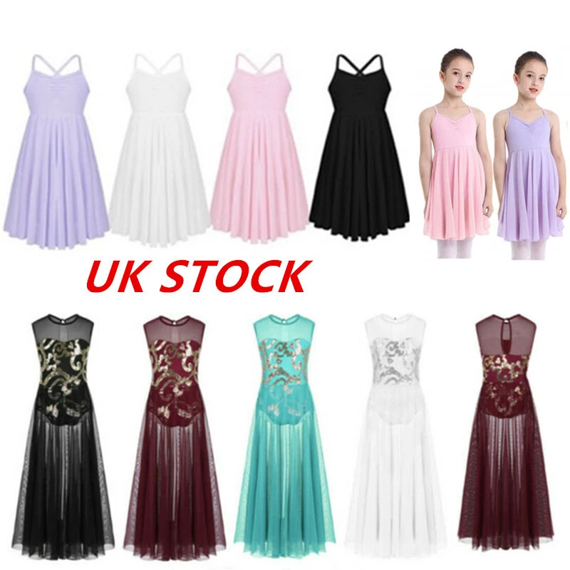 UK Girls Floral Sequins Dress Praise Lyrical Dance Long Leotard Skirts Costumes