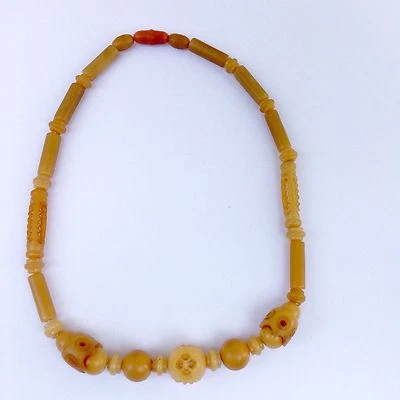 Collar Vintage Tallado a Mano Caramelo Ámbar Celuloide Lucita Bola Cuentas Foto 1 de 4
