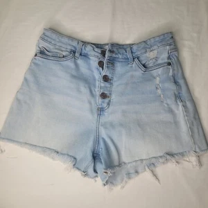 Lauren Conrad Denim Jean Shorts Women Sz 14 Blue Light Wash Button Fly Distress - Picture 1 of 8