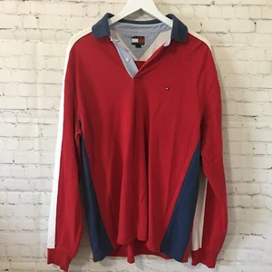 Vintage Tommy Hilfiger Rugby Shirt Herren Large Rot Color Block Langarm  - Bild 1 von 9