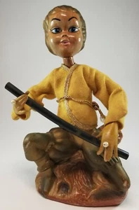 Vintage Chinese Dizi Flute Figurine Boy Playing Instrument Plastic Cloth A22 - Picture 1 of 11