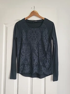 THE KOOPLES SOFT JERSEY / LACE FRONT PANEL LONG SLEEVE TOP IN GREEN GREY SIZE S - Picture 1 of 7