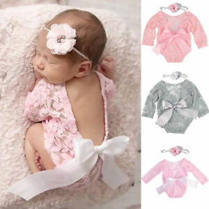 Baby Newborn Girl Photo Shoot Clothes Bodysuit Lace Romper Photography Props