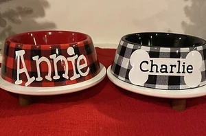 Personalized Dog Bowl-Red or Black Buffalo Plaid-Farmhouse-Christmas - Picture 1 of 12