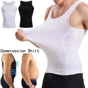 Men's Shaper Cooling T-Shirt Compression Belly Vest Slimming Underwear Tank Top - Picture 1 of 20