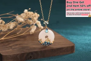 Ivory Jade Pendant Necklace Charm 18K Gold Plated Flower Cloisonne Gemstone - Picture 1 of 8