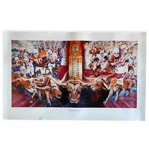 Estampado de fútbol americano de lucha de la Universidad de Texas firmado por Jack Jaubert Longhorns SEC - Imagen 1 de 22