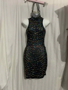 fashion nova open to attention rhinestone mini dress BCCD1144 black sizes (18BB) - Picture 1 of 9