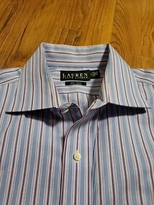 Lauren Ralph Lauren Non Iron 17 32/33 LS Pink Baby Blue Striped Button-Up Shirt - Picture 1 of 7