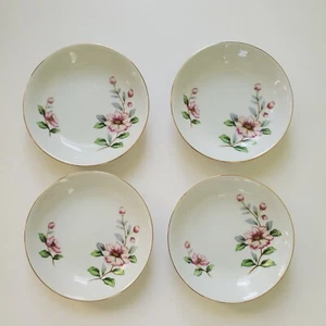 Seyei Say Yay  Fine China Dessert bowls Floral Sazanqua Japan 5 1/2" set of 4 - Picture 1 of 6